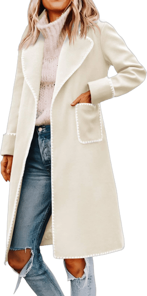 Tankaneo Women's Embroidered Long Pea Coat with Belt