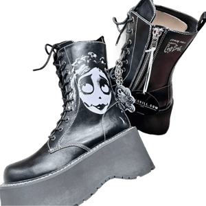 Corpse Bride Ankle Lace Up Boots with Zipper Closure