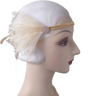 Vintage 1920s Flapper Headband with Rhinestones and Feathers