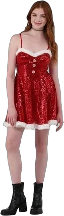 No Boundaries Santa Mini Dress with Faux-Fur Trim