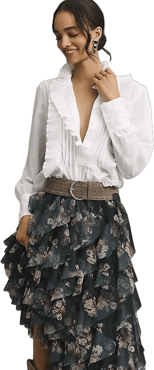 Anthropologie Long-Sleeve Pleated Ruffled Blouse