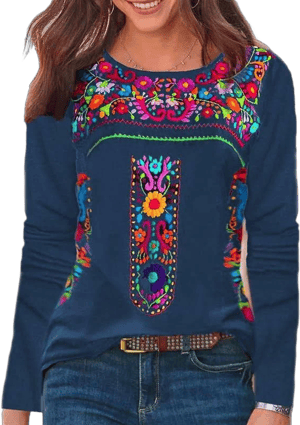 Women's Floral Embroidered Mexican Peasant Blouse