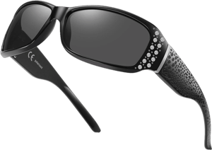 HAOLOTA Women's Polarized Rhinestone Rectangle Sunglasses