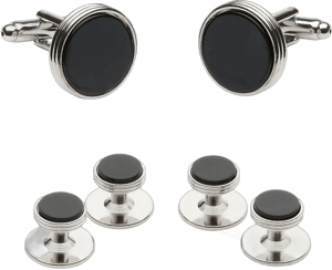 Onyx & Silver Men's Tuxedo Cufflinks & Stud Set