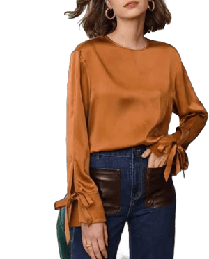 Comfortable 100% Silk Slit Sleeve Top Silk Straight Fit Top Silk Blouse for Women Burnt Orange / M