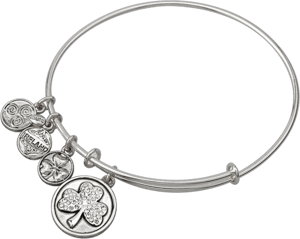 Solvar Shamrock Crystal Encrusted Rhodium-Plated Silver Charm Bangle