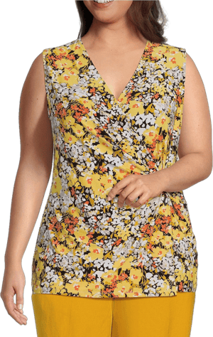 Kasper Plus Size Floral Print Faux-Wrap V-Neck Sleeveless Tank