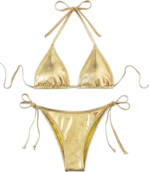 GORGLITTER Women's Metallic Triangle Bikini Top Halter Tie Side Swimsuit Set