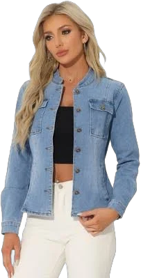 Casual Denim Classic Stand Collar Long Sleeve Jean Jacket