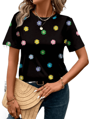 SHEIN Floral Print Crew Neck Short Sleeve T-Shirt