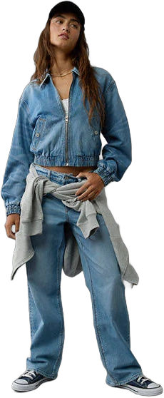 Ae Cropped Denim Bomber Jacket