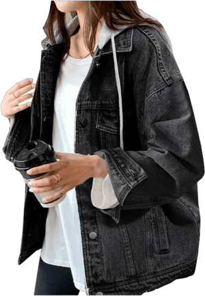 LifeShe Women's Oversized Distressed Denim Jacket with Hood