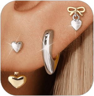 14K Two Tone Gold Heart Coquette Earrings
