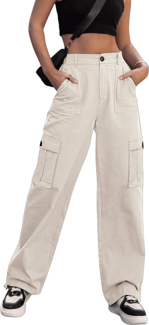 Women's High-Waisted Wide-Leg Cargo Pants with 6 Pockets