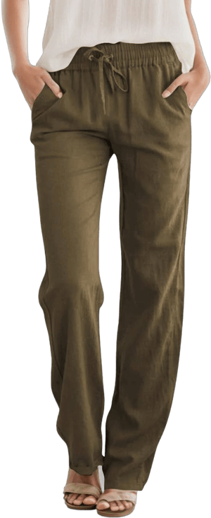 Women's Casual Linen High Waist Drawstring Pants with Side Pockets