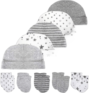 Newborn Baby Soft Cotton Organic Cap and Mitten Set Sunny Hats Hospital Baby Boy and Girl