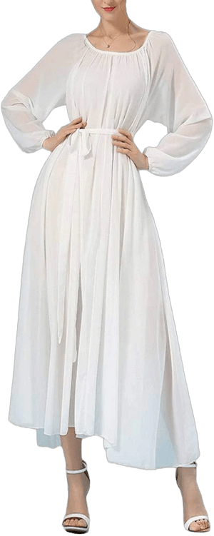 Buenos Ninos Women's Long Sleeve Crew Neck Chiffon Maxi Dress with Belt