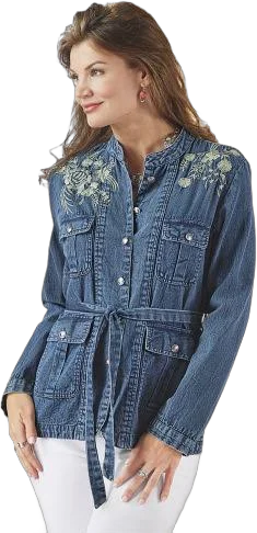 Back in The Saddle Rosebrook Belted Western Denim Jacket