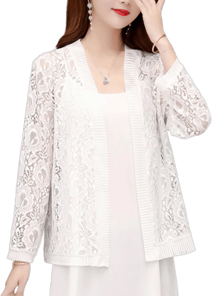 Women's Open Front Long Sleeve Floral Lace Mesh Cardigan