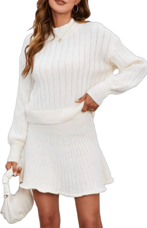 MakeMeChic Women's Ribbed Knit Mock Neck Sweater Skirt Set