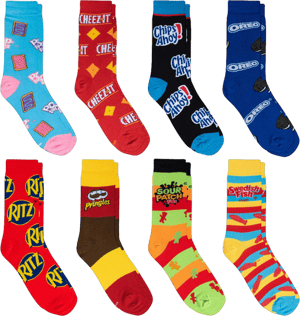 Fun Socks for Men Women, Snack Food & Candy, 8 Pair Crew, Large