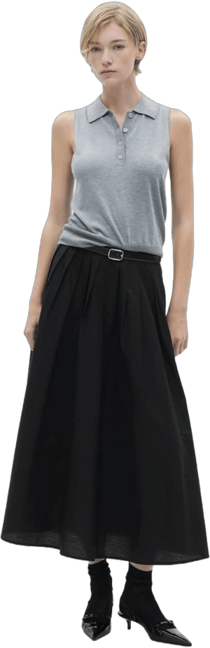 MANGO Women's Pleated Cotton Midi Skirt