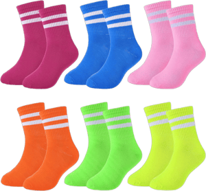 Tarpop 6 Pairs Neon Striped Crew Socks