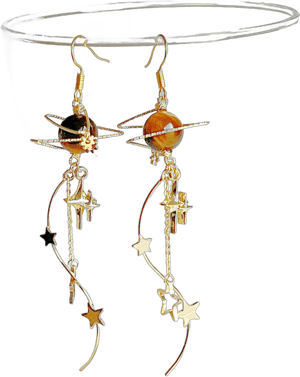 Tiger's Eye Jupiter Planet and Milky Walk Earrings