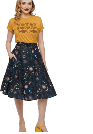 1950s Celestial Galaxy Print Swing Skirt