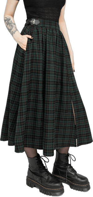 Nightingale Buckled Check Midi Skirt