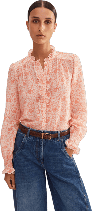 ME+EM Women's Silk Cotton Trailing Floral Print Blouse