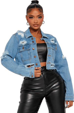 Fashion Nova Women's All Torn Up Crop Denim Jacket