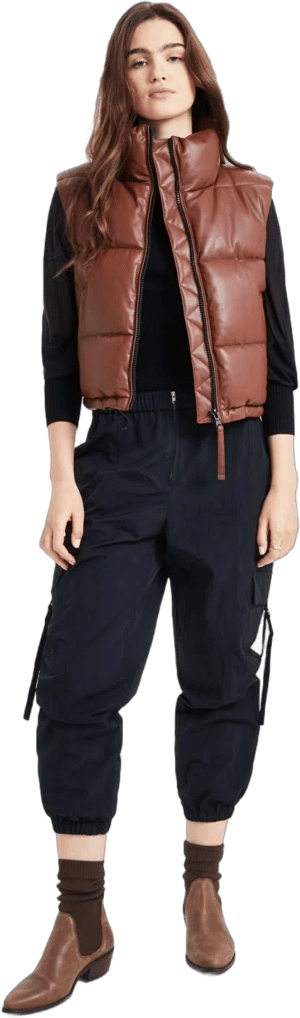 S13 Women's Faux-Leather Stand-Collar Puffer Vest