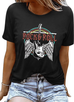 Vintage Rock and Roll Graphic Short Sleeve T-Shirt