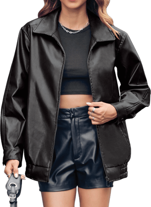 Miladusa Women's Oversized Faux Leather Bomber Jacket