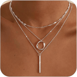 Sterling Silver Layered Circle Pendant Choker Necklace