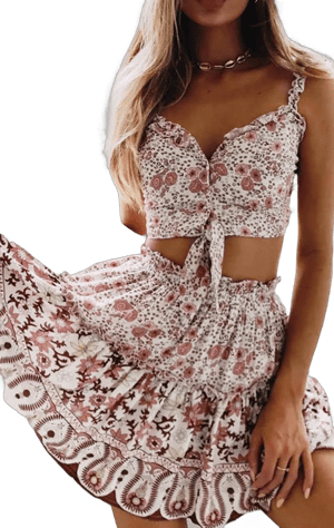 Floral Crop Top and Skirt Matching Set