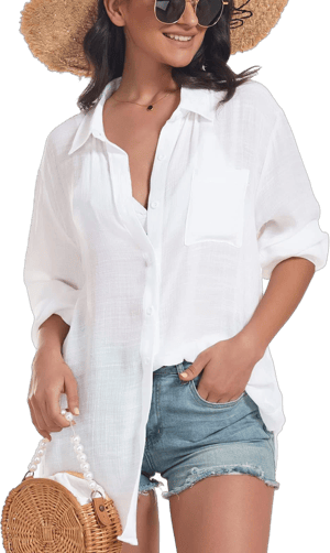 Women's Loose Fit Linen Long Sleeve Button Down Shirt