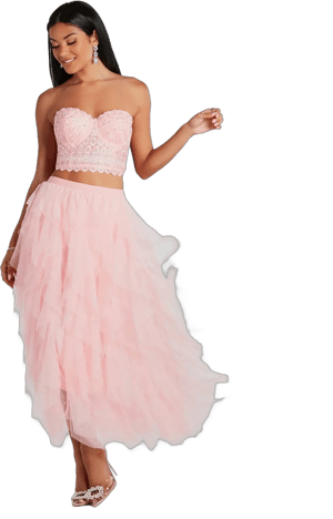 Windsor A Little Drama Ruffled Tulle Midi Skirt