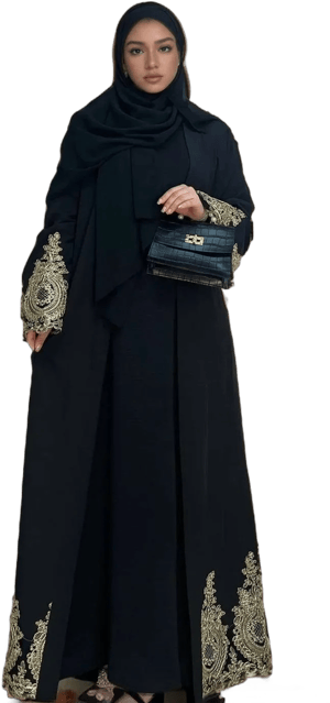 Luxury Gold Embroidered Open Abaya