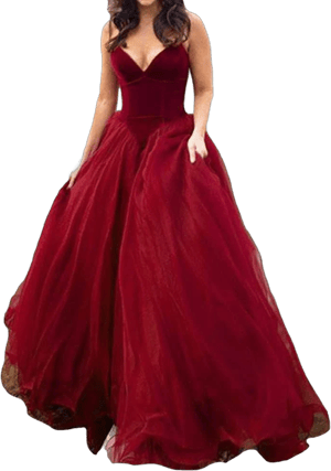 Velvet and Tulle V-Neck Ball Gown Corset