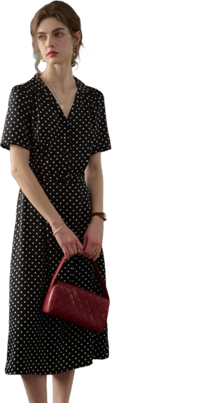 Baylee French Retro Polka Dot V-Neck Dress