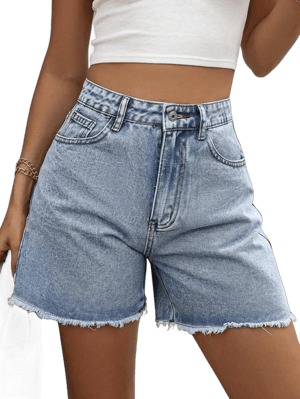 MakeMeChic Women's High Waist Raw Hem Straight Leg Denim Shorts
