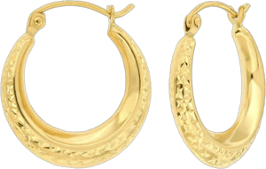 14K Yellow Gold Stamped Textured Hoop Earrings