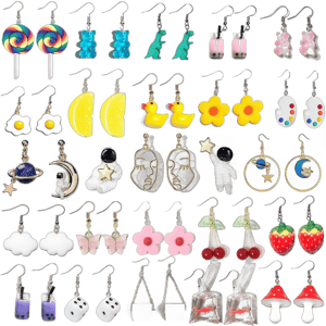 24 Pairs Weird Cute Drop Earrings