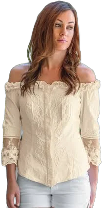 Three-Quarter Sleeve Embroidered Lace Peasant Blouse