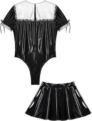 Mens Maid Cosplay Outfit Roleplay French Maid Costume Zipper Lace Trim