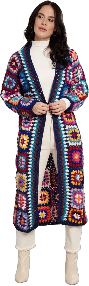 SAACHI Women's Wool Crochet Square Kimono Cardigan