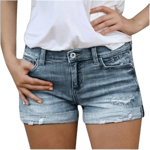 Women's High-Waisted Stretchy Ripped Frayed Distressed Denim Shorts