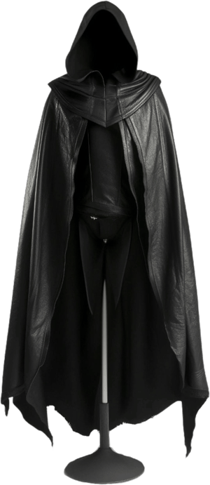 Handmade Pure Black Leather Hooded Cloak Leather Cloak for Men Cosplay